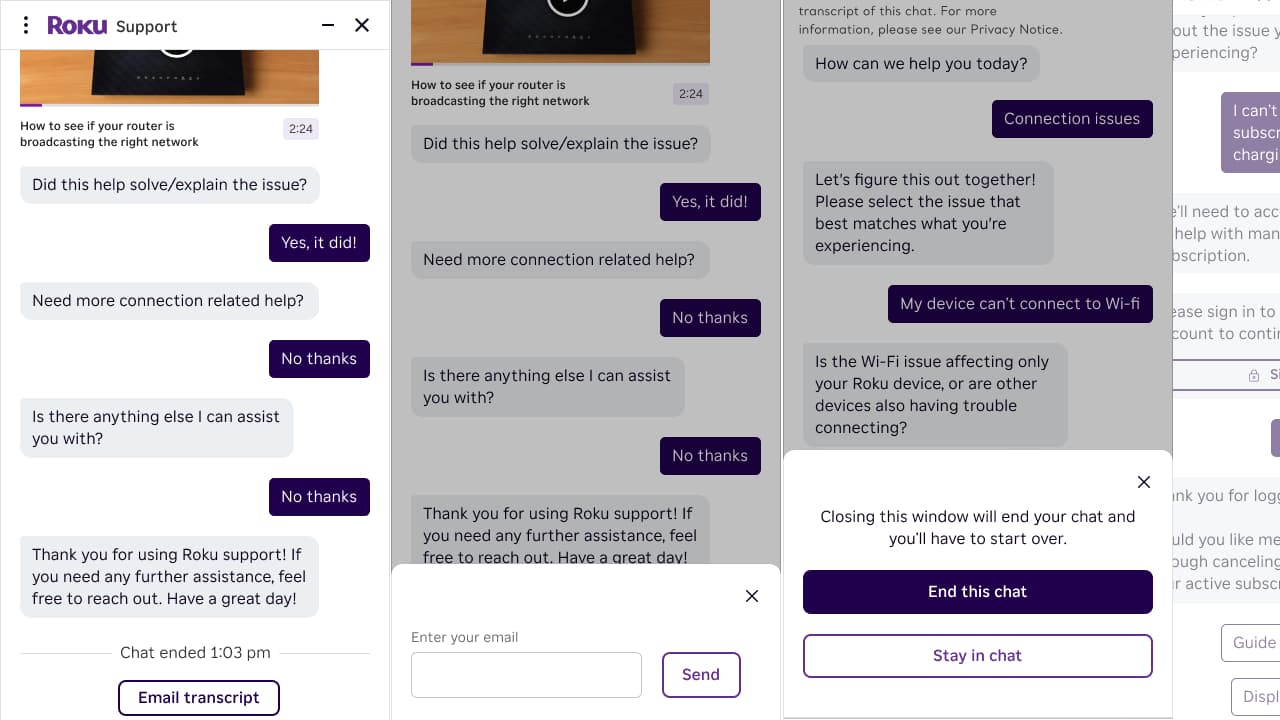 Screenshot of Roku AI Powered Support Chat